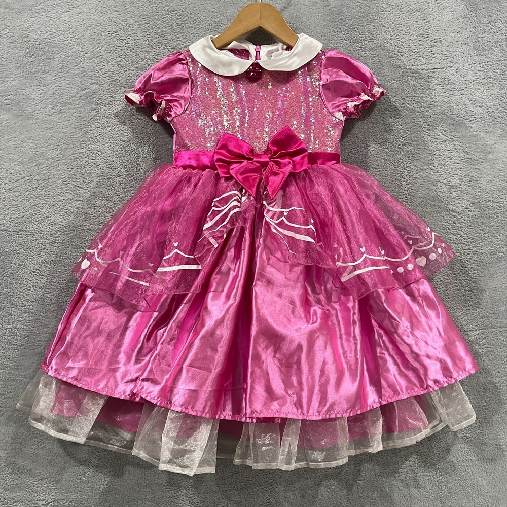 Disney Sparkly Princess Costume Dress Girls XS Pink Minnie Mouse Tulle Bow Waist
